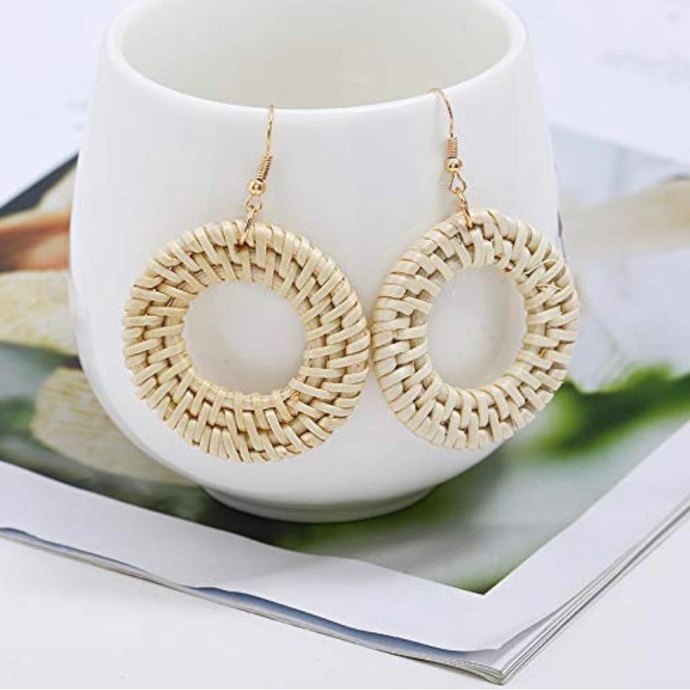 NEW Round Drop Rattan Wicker Woven Straw Earrings Jewelry for women Summer Beach